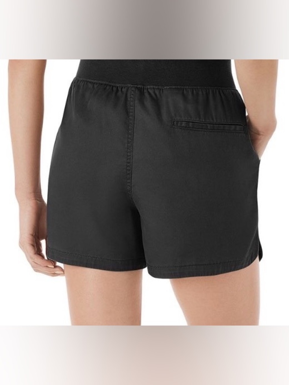 Women's Black Elastic-Waist Tencel Shorts - Picture 3 of 5